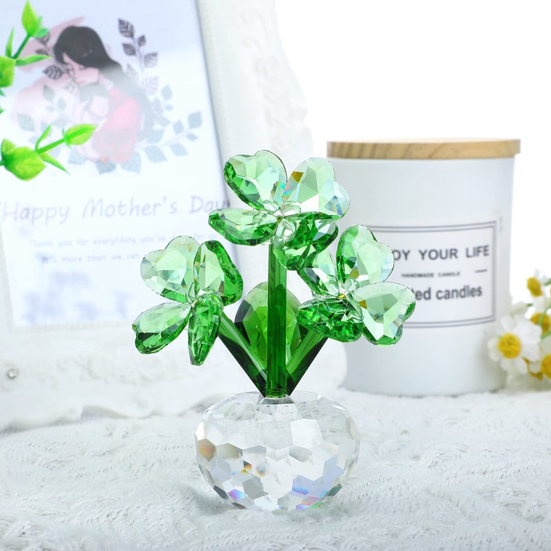 QFkris Crystal Flower Dreams Four-Leaf Clover Figurine Collectibles 3.7" Crystal Ornament Gift for St. Patrick's Day, Thanksgiving, Valentines Day - Image 4